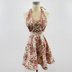 Vintage 1970’s Floral Print Halter Wrap Pinafore Apron Artist Smock Hand…
